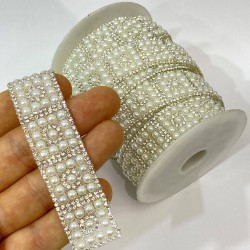 Kare İncili Taşlı Ütüyle Yapışan Şerit Aplik-USA-106