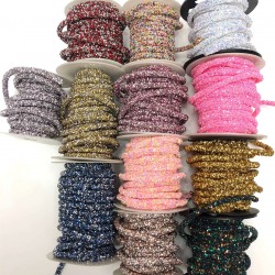 Pembe Boncuk İşlemeli Şerit 1 cm-USA-1067