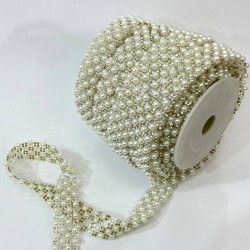 Krem İncili Ütü İle Yapışan Şerit Aplik-USA-107