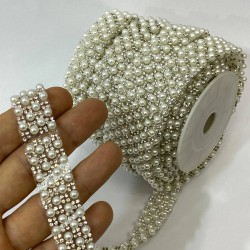 Krem İncili Ütü İle Yapışan Şerit Aplik-USA-107