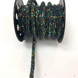 Lacivert Yeşil Boncuk İşlemeli Şerit 1 cm-USA-1071