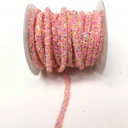 Pembe Boncuk İşlemeli Şerit 1 cm-USA-1074