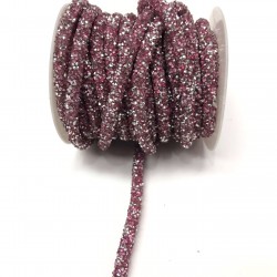 Koyu Pembe Boncuk İşlemeli Şerit 1 cm-USA-1075