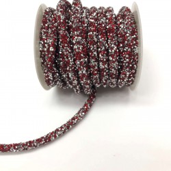 Koyu Kırmızı Boncuk İşlemeli Şerit 1 cm-USA-1076