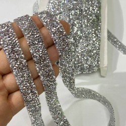 Taşlı Ütüyle Yapışan Şerit Aplik Gümüş-USA-1079