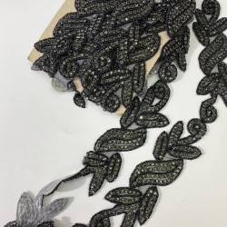 Su Yolu Desenli Taşlı Şerit Aplik Antrasit Renk-USA-1082