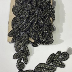 Su Yolu Desenli Taşlı Şerit Aplik Antrasit Renk-USA-1082