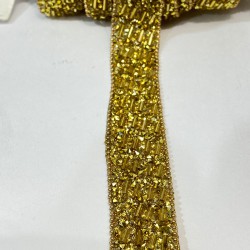 Gold Boncuklu Ütüyle Yapışan Taşlı Şerit-USA-1086