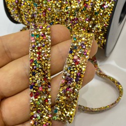 Rengarenk Janjanlı Ütü İle Yapışan Taşlı Şerit-USA-1088