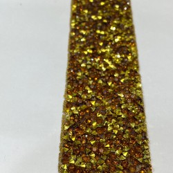 Gold Kahve Ütü İle Yapışan Taşlı Dekoratif Şerit-UTU-1