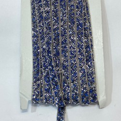 Lacivert Boru Boncuklu Ütü İle Yapışan Dekoratif Şerit-UTU-12