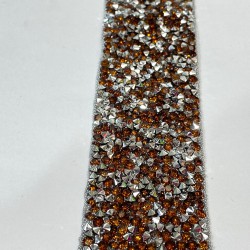 Kahve Gümüş Ütü İle Yapışan Taşlı Dekoratif Şerit-UTU-4