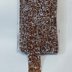 Kahve Gümüş Ütü İle Yapışan Taşlı Dekoratif Şerit-UTU-4