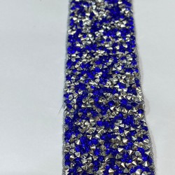 Saks Mavi Ütü İle Yapışan Taşlı Dekoratif Şerit-UTU-6