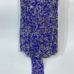 Saks Mavi Ütü İle Yapışan Taşlı Dekoratif Şerit-UTU-6