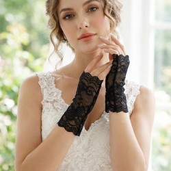 Velmirel Lace Siyah Gelin Eldiveni &ndash; Dantel İşlemeli Vintage Şıklık Nikah & D&uuml;ğ&uuml;n Aksesuarı-VELMIREL-1