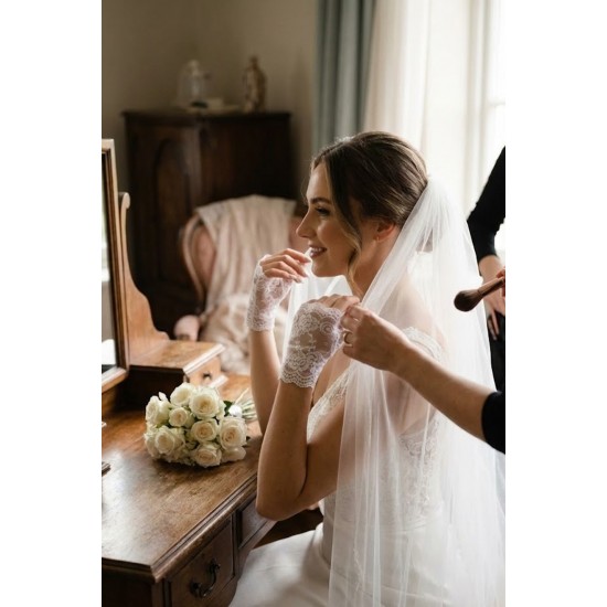 Velmirel Lace Beyaz Gelin Eldiveni &ndash; Dantel İşlemeli Vintage Şıklık Nikah & D&uuml;ğ&uuml;n Aksesuarı-VELMIREL-2