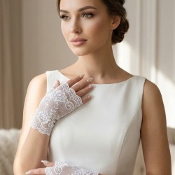 Velmirel Lace Beyaz Gelin Eldiveni &ndash; Dantel İşlemeli Vintage Şıklık Nikah & D&uuml;ğ&uuml;n Aksesuarı-VELMIREL-2