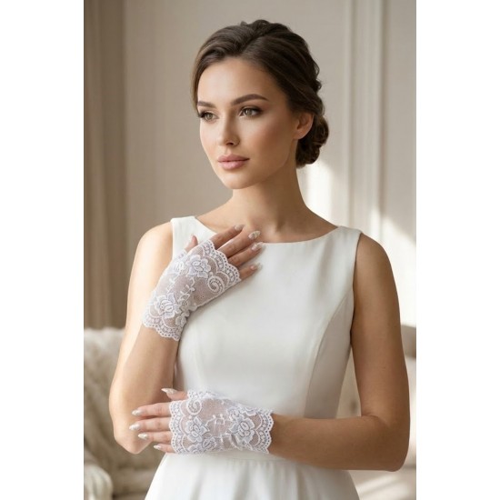 Velmirel Lace Beyaz Gelin Eldiveni &ndash; Dantel İşlemeli Vintage Şıklık Nikah & D&uuml;ğ&uuml;n Aksesuarı-VELMIREL-2