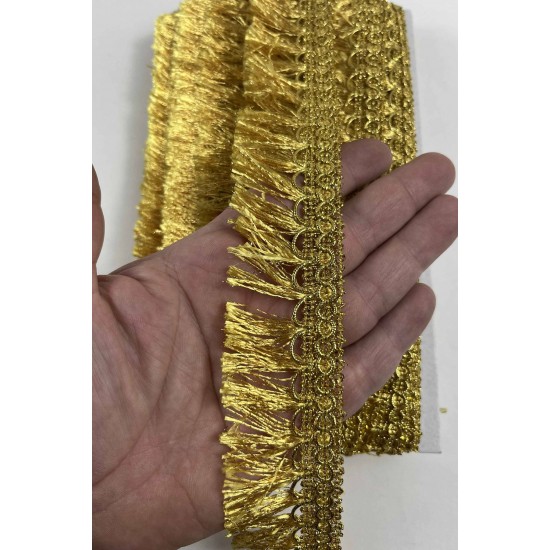 Gold Işıltılı Velmora Sa&ccedil;aklı Dekoratif Kenar S&uuml;s&uuml; Şerit &ndash; El İşi S&uuml;sleme Şeridi 1 Metre-VELMORA-100