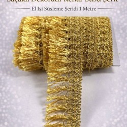 Gold Işıltılı Velmora Sa&ccedil;aklı Dekoratif Kenar S&uuml;s&uuml; Şerit &ndash; El İşi S&uuml;sleme Şeridi 1 Metre-VELMORA-100