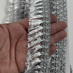 G&uuml;m&uuml;ş Işıltılı Velmora Sa&ccedil;aklı Dekoratif Kenar S&uuml;s&uuml; Şerit &ndash; El İşi S&uuml;sleme Şeridi 1 Metre-VELMORA-101