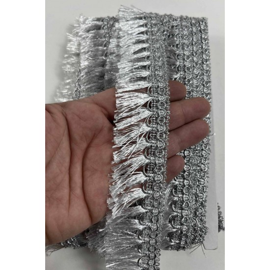 G&uuml;m&uuml;ş Işıltılı Velmora Sa&ccedil;aklı Dekoratif Kenar S&uuml;s&uuml; Şerit &ndash; El İşi S&uuml;sleme Şeridi 1 Metre-VELMORA-101