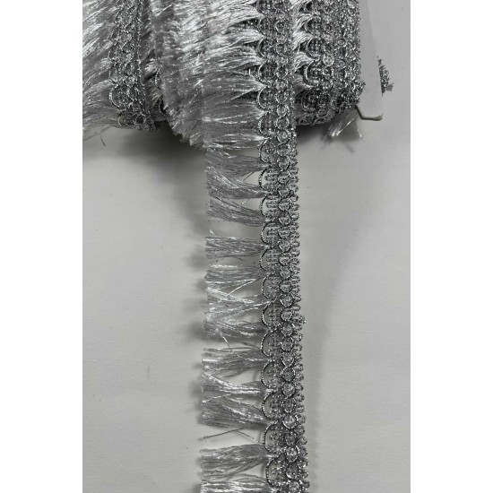 G&uuml;m&uuml;ş Işıltılı Velmora Sa&ccedil;aklı Dekoratif Kenar S&uuml;s&uuml; Şerit &ndash; El İşi S&uuml;sleme Şeridi 1 Metre-VELMORA-101