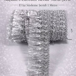 G&uuml;m&uuml;ş Işıltılı Velmora Sa&ccedil;aklı Dekoratif Kenar S&uuml;s&uuml; Şerit &ndash; El İşi S&uuml;sleme Şeridi 1 Metre-VELMORA-101