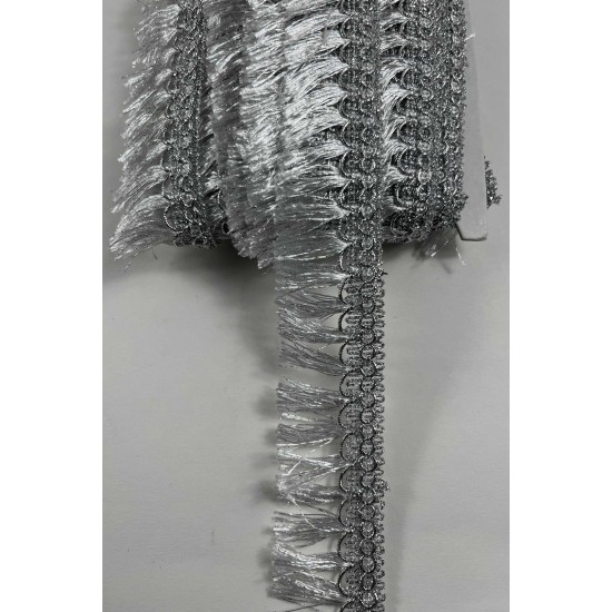 G&uuml;m&uuml;ş Işıltılı Velmora Sa&ccedil;aklı Dekoratif Kenar S&uuml;s&uuml; Şerit &ndash; El İşi S&uuml;sleme Şeridi 1 Metre-VELMORA-101