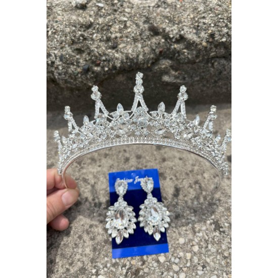 Victoria Gümüş Gelin Kına Tacı Özel Gün Aksesuar Kadın Taç Ve Geniş Mekik Küpe Takımı-VICTORIA-10 Victoria Gümüş Gelin Kına Tacı Özel Gün Aksesuar Kadın Taç Ve Geniş Mekik Küpe Takımı-VICTORIA-10