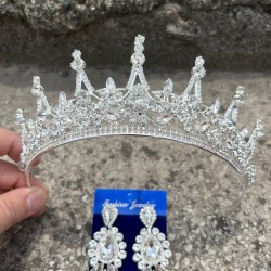 Victoria Gümüş Gelin Kına Tacı Özel Gün Aksesuar Kadın Taç Ve Üç Mekik Küpe Takımı-VICTORIA-13 Victoria Gümüş Gelin Kına Tacı Özel Gün Aksesuar Kadın Taç Ve Üç Mekik Küpe Takımı-VICTORIA-13