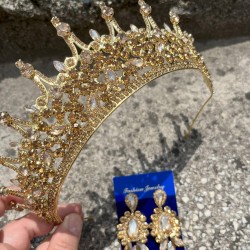 Victoria Gold Gelin Kına Tacı Özel Gün Aksesuar Kadın Taç Ve Üç Mekik Küpe Takımı-VICTORIA-22 Victoria Gold Gelin Kına Tacı Özel Gün Aksesuar Kadın Taç Ve Üç Mekik Küpe Takımı-VICTORIA-22