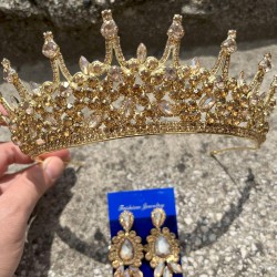 Victoria Gold Gelin Kına Tacı Özel Gün Aksesuar Kadın Taç Ve Üç Mekik Küpe Takımı-VICTORIA-22 Victoria Gold Gelin Kına Tacı Özel Gün Aksesuar Kadın Taç Ve Üç Mekik Küpe Takımı-VICTORIA-22