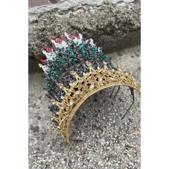 Victoria Gold Gelin Kına Tacı Özel Gün Aksesuar Kadın Taç Ve Geniş Mekik Küpe Takımı-VICTORIA-23 Victoria Gold Gelin Kına Tacı Özel Gün Aksesuar Kadın Taç Ve Geniş Mekik Küpe Takımı-VICTORIA-23