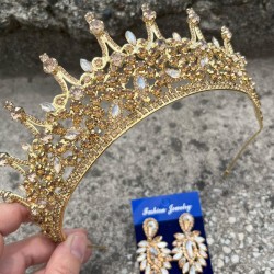 Victoria Gold Gelin Kına Tacı Özel Gün Aksesuar Kadın Taç Ve İnce Mekik Küpe Takımı-VICTORIA-24 Victoria Gold Gelin Kına Tacı Özel Gün Aksesuar Kadın Taç Ve İnce Mekik Küpe Takımı-VICTORIA-24