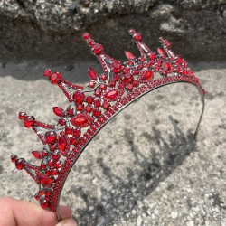 Victoria Kırmızı Gelin Kına Tacı Yüksek Kalite Özel Gün Aksesuar Kadın Taç Saç Aksesuarı-VICTORIA-3