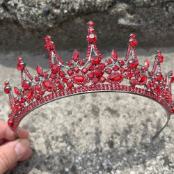 Victoria Kırmızı Gelin Kına Tacı Yüksek Kalite Özel Gün Aksesuar Kadın Taç Saç Aksesuarı-VICTORIA-3