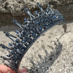 Victoria Lacivert Gelin Kına Tacı Yüksek Kalite Özel Gün Aksesuar Kadın Taç Saç Aksesuarı-VICTORIA-4