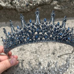 Victoria Lacivert Gelin Kına Tacı Yüksek Kalite Özel Gün Aksesuar Kadın Taç Saç Aksesuarı-VICTORIA-4