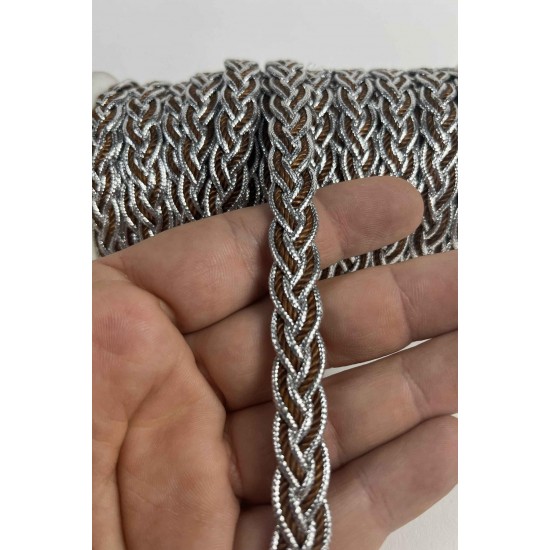 Kahverengi G&uuml;m&uuml;ş Virelta Burgulu Zincir &Ouml;rg&uuml; Şerit &ndash; Premium Dekoratif Kordon S&uuml;s&uuml; 1 Metre-VIRELTA-1