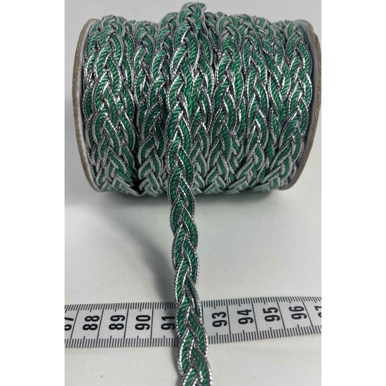 Yeşil G&uuml;m&uuml;ş Virelta Burgulu Zincir &Ouml;rg&uuml; Şerit &ndash; Premium Dekoratif Kordon S&uuml;s&uuml; 1 Metre-VIRELTA-3