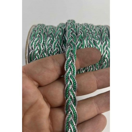 Yeşil G&uuml;m&uuml;ş Virelta Burgulu Zincir &Ouml;rg&uuml; Şerit &ndash; Premium Dekoratif Kordon S&uuml;s&uuml; 1 Metre-VIRELTA-3
