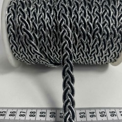 Siyah G&uuml;m&uuml;ş Virelta Burgulu Zincir &Ouml;rg&uuml; Şerit &ndash; Premium Dekoratif Kordon S&uuml;s&uuml; 1 Metre-VIRELTA-5