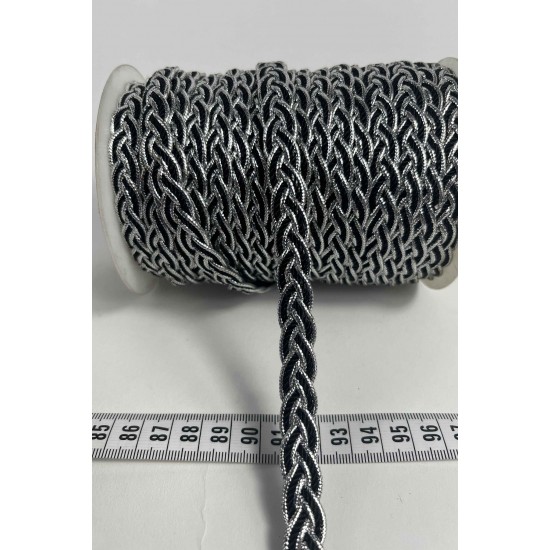 Siyah G&uuml;m&uuml;ş Virelta Burgulu Zincir &Ouml;rg&uuml; Şerit &ndash; Premium Dekoratif Kordon S&uuml;s&uuml; 1 Metre-VIRELTA-5