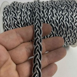 Siyah G&uuml;m&uuml;ş Virelta Burgulu Zincir &Ouml;rg&uuml; Şerit &ndash; Premium Dekoratif Kordon S&uuml;s&uuml; 1 Metre-VIRELTA-5