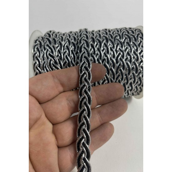 Siyah G&uuml;m&uuml;ş Virelta Burgulu Zincir &Ouml;rg&uuml; Şerit &ndash; Premium Dekoratif Kordon S&uuml;s&uuml; 1 Metre-VIRELTA-5