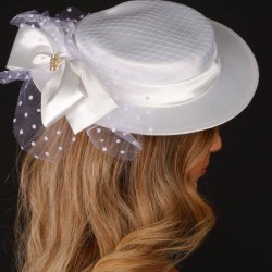 Kırık Beyaz Nikah Şapkası Vualet Lena Taşlı Fiyonklu Gelin Aksesuarı Saç Aksesuarı-VUALET-1000