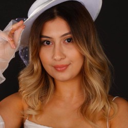 Kırık Beyaz Nikah Şapkası Vualet Lena Taşlı Fiyonklu Gelin Aksesuarı Saç Aksesuarı-VUALET-1000