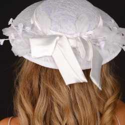 Kırık Beyaz Nikah Şapkası Vualet Leva Dantel Çiçekli Gelin Aksesuarı Saç Aksesuarı-VUALET-1001